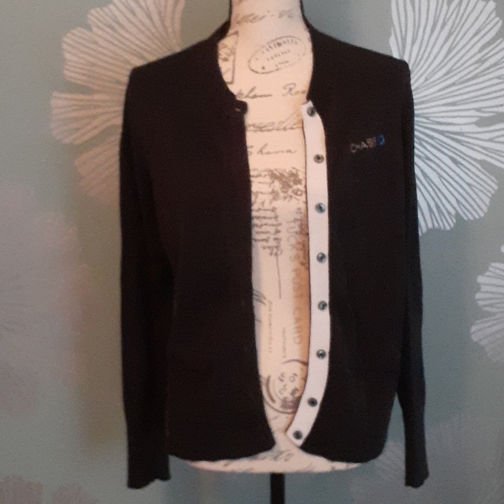 Lands' End Vcase Black Cardigan Button Down
